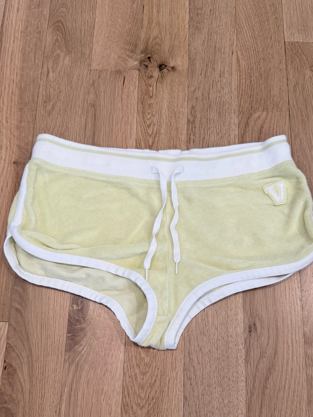 Vintage Victoria’s Secret Yellow Terry Cloth Women's Shorts with White Trim